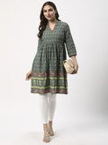 Women Cotton Regular Fit Mandarin Collar Printed Kurta