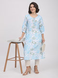 Women Muslin Regular Fit Round Neck Printed Kurta